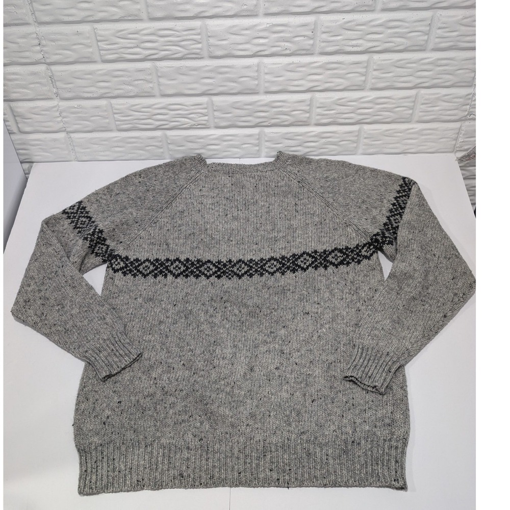 Express Vintage Mens Wool Blend Fair Isle Sweater Grey Geometric Large Grandpa